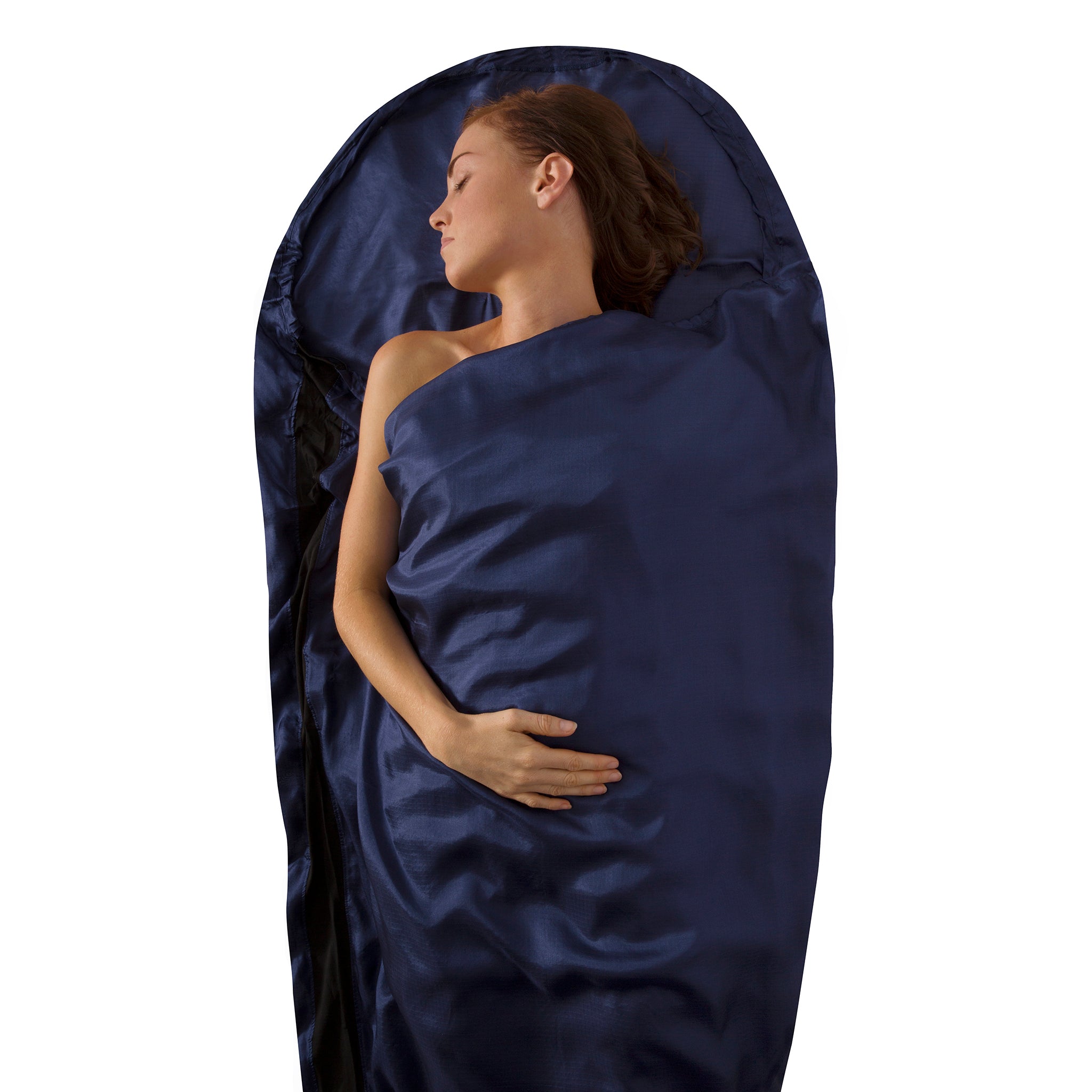 Mummy with hood / Navy Blue || Premium Silk Travel Liner in Navy Blue